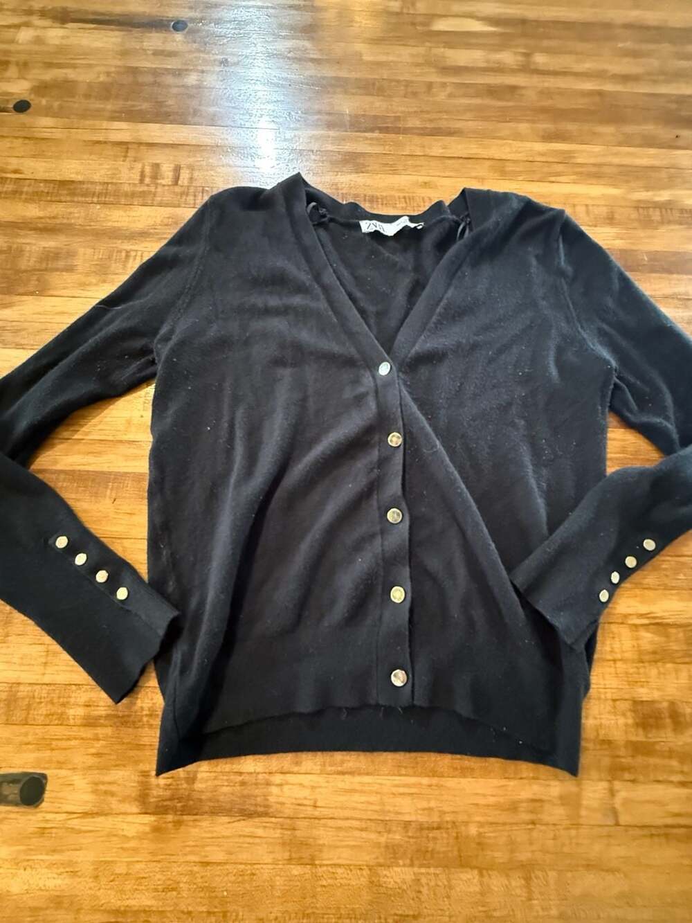 Zara Black V-Neck Cardigan with Gold Buttons (r1)